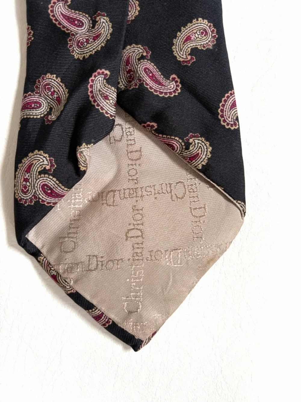 Christian Dior Vintage Men’s Tie Necktie Silk Black Paisley